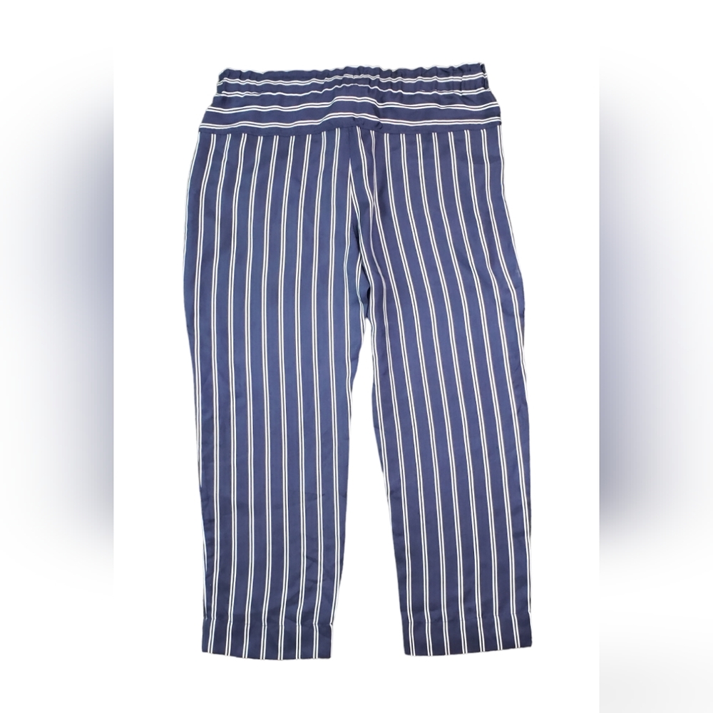 NWT Joie Addiena Silk Stripe Cropped Pants Dark Navy L Coastal Nautical Capsule - Picture 9 of 15